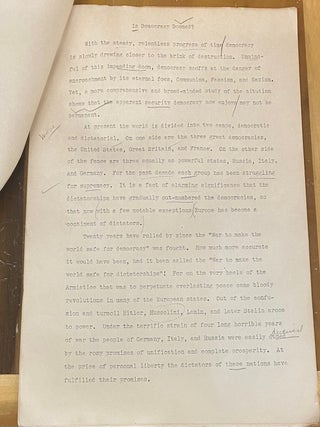 IS DEMOCRACY DOOMED? HAROLD J. WUSTERBARTH LATE 1930s ESSAY