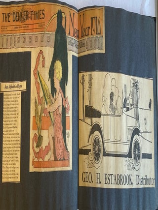 1910s DENVER TIMES ILLUSTRATOR SCRAPBOOK with PHOTOS, DRAWINGS, NEWSPAPER SCRAPS