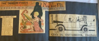 1910s DENVER TIMES ILLUSTRATOR SCRAPBOOK with PHOTOS, DRAWINGS, NEWSPAPER SCRAPS