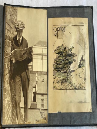 1910s DENVER TIMES ILLUSTRATOR SCRAPBOOK with PHOTOS, DRAWINGS, NEWSPAPER SCRAPS