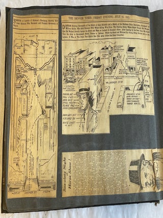 1910s DENVER TIMES ILLUSTRATOR SCRAPBOOK with PHOTOS, DRAWINGS, NEWSPAPER SCRAPS