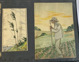 1910s DENVER TIMES ILLUSTRATOR SCRAPBOOK with PHOTOS, DRAWINGS, NEWSPAPER SCRAPS