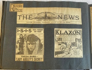 1910s DENVER TIMES ILLUSTRATOR SCRAPBOOK with PHOTOS, DRAWINGS, NEWSPAPER SCRAPS