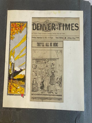 1910s DENVER TIMES ILLUSTRATOR SCRAPBOOK with PHOTOS, DRAWINGS, NEWSPAPER SCRAPS