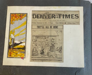 1910s DENVER TIMES ILLUSTRATOR SCRAPBOOK with PHOTOS, DRAWINGS, NEWSPAPER SCRAPS