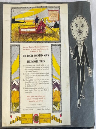 1910s DENVER TIMES ILLUSTRATOR SCRAPBOOK with PHOTOS, DRAWINGS, NEWSPAPER SCRAPS