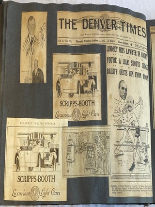 1910s DENVER TIMES ILLUSTRATOR SCRAPBOOK with PHOTOS, DRAWINGS, NEWSPAPER SCRAPS