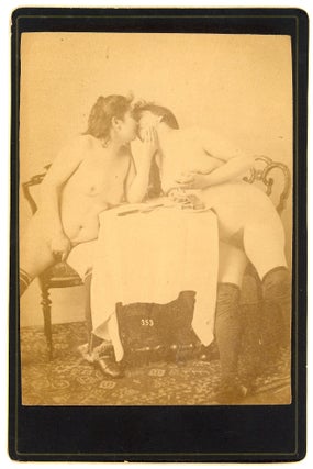 Item #1133 NUDE WOMEN KISS 19th c. CABINET CARD PHOTO