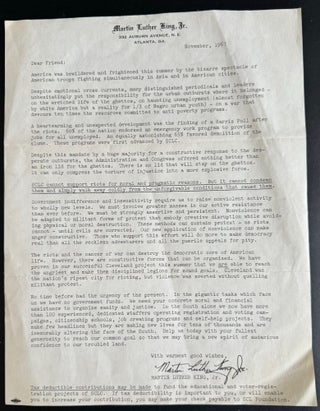 Item #1138 MARTIN LUTHER KING, Jr. 1967 FUNDRAISING LETTER and SCLC BROCHURE