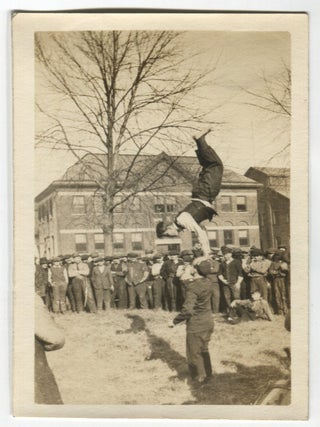 Item #126 THE SCRAPPY FRAT BOYS SHOW THE CROWD THEIR GYMNASTICS VINTAGE SNAPSHOT PHOTO