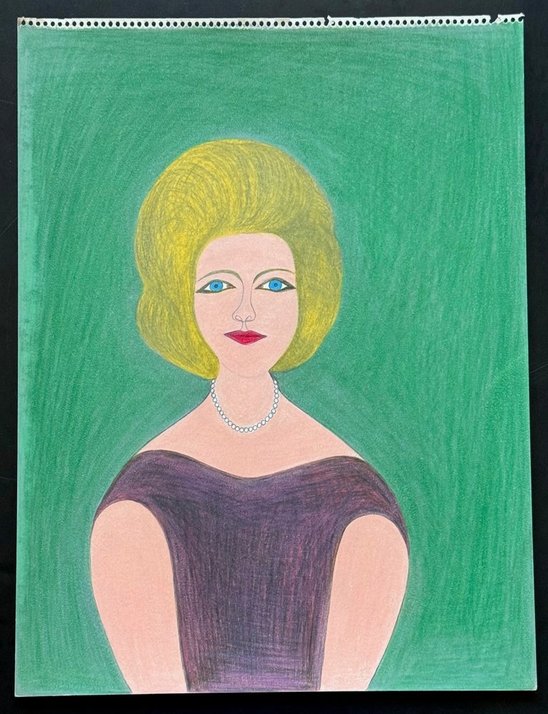 OUTSIDER ART PENCIL DRAWING of WOMAN 1960s -#3