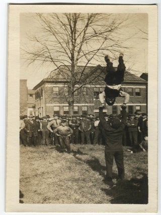 THE SCRAPPY FRAT BOYS SHOW THE CROWD THEIR GYMNASTICS VINTAGE SNAPSHOT PHOTO