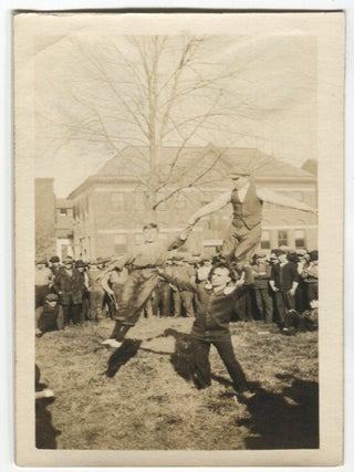 THE SCRAPPY FRAT BOYS SHOW THE CROWD THEIR GYMNASTICS VINTAGE SNAPSHOT PHOTO