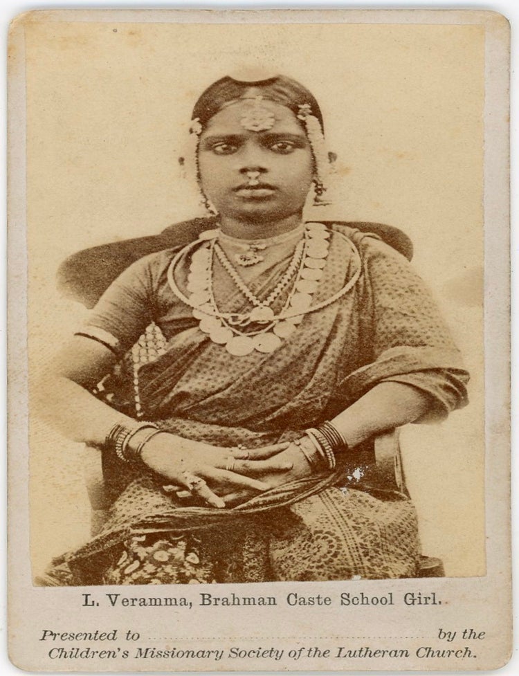 Item #1350 INDIAN BRAHMAN CASTE SCHOOL GIRL MISSIONARY CDV PHOTO c. 1880s