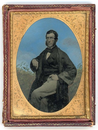 Item #1445 HAND-PAINTED QUARTER PLATE AMBROTYPE PHOTO - MAN with MUTTON CHOPS