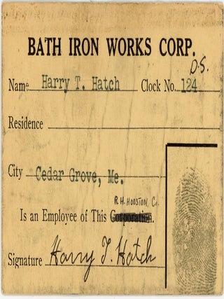 BATH, MAINE IRON WORKS EMPLOYEE ID PHOTO CARD