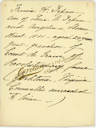 CABINET CARD PHOTO FRANCIS H. DEPAU - GRANDSON of COUNTE de GRASSES of REVOLUTIONARY WAR FAME