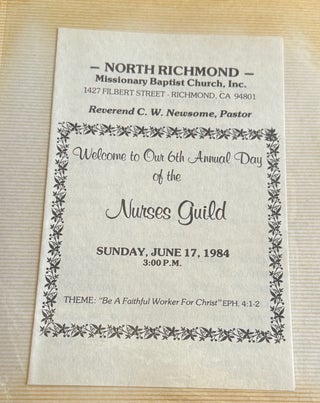 "African American Baptist Nurses Guild & First Aid Ephemera Album, St. John District, Bay Area CA, 1976–1985"