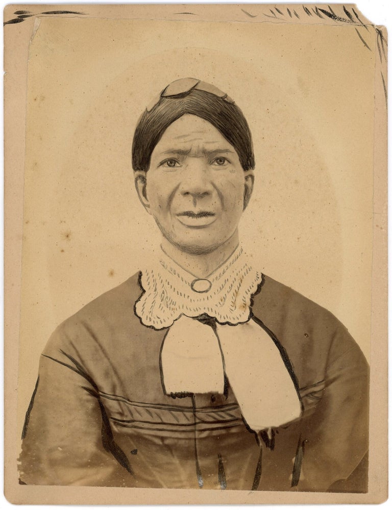 Item #1637 19th-Century Hand-Worked Crayon Portrait Photograph of a Woman, Possibly Native American / Indigenous