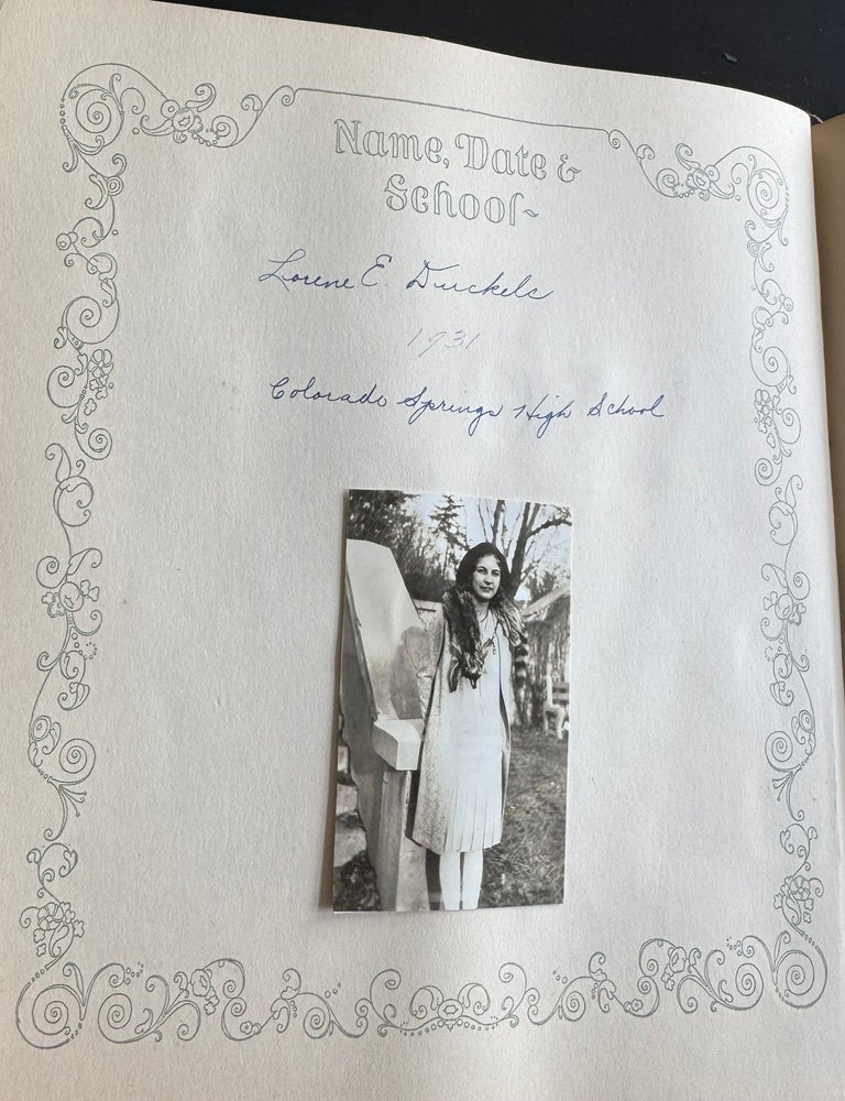 Item #1667 HIGH SCHOOL MEMORIES SCRAPBOOK 1931 COLORADO SPRINGS PALMER HIGH SCHOOL RAINBOW GIRLS ZETA LITERARY SOCIETY SNAPSHOTS