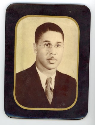 Item #1670 LARGE 1940S AFRICAN AMERICAN MAN FORMAL PORTRAIT CELLULOID METAL PLAQUE PHOTO