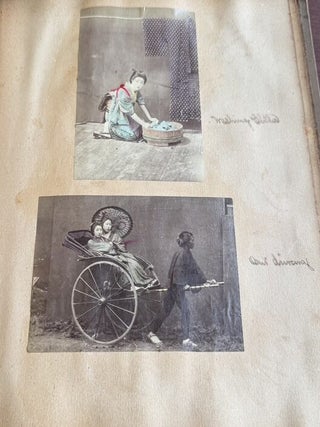 U.S.S. BALTIMORE NAVAL TRAVEL SCRAPBOOK WITH MEIJI JAPAN & EGYPT HAND-COLORED PHOTOGRAPHS, CRUCIFIXION & GOKUMON, 1898 ST. KITTS PROGRAM