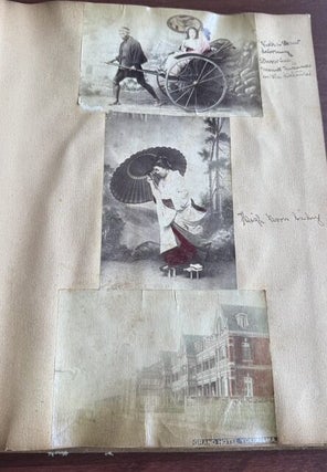 U.S.S. BALTIMORE NAVAL TRAVEL SCRAPBOOK WITH MEIJI JAPAN & EGYPT HAND-COLORED PHOTOGRAPHS, CRUCIFIXION & GOKUMON, 1898 ST. KITTS PROGRAM