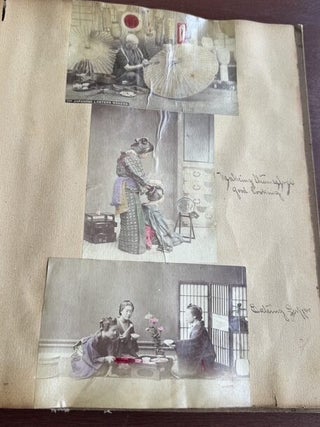 U.S.S. BALTIMORE NAVAL TRAVEL SCRAPBOOK WITH MEIJI JAPAN & EGYPT HAND-COLORED PHOTOGRAPHS, CRUCIFIXION & GOKUMON, 1898 ST. KITTS PROGRAM