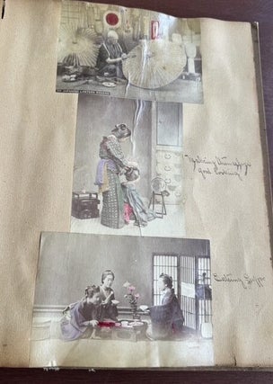 U.S.S. BALTIMORE NAVAL TRAVEL SCRAPBOOK WITH MEIJI JAPAN & EGYPT HAND-COLORED PHOTOGRAPHS, CRUCIFIXION & GOKUMON, 1898 ST. KITTS PROGRAM