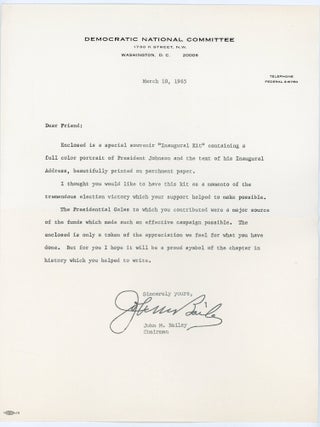 LYNDON B. JOHNSON 1965 OFFICIAL INAUGURATION KIT WITH PARCHMENT BROADSIDE AND ORIGINAL MAILING ENVELOPE