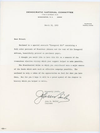 LYNDON B. JOHNSON 1965 OFFICIAL INAUGURATION KIT WITH PARCHMENT BROADSIDE AND ORIGINAL MAILING ENVELOPE