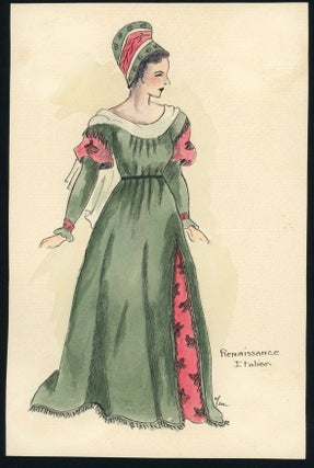 FASHION SKETCHES WATERCOLORS THROUGHOUT TIME 1942 STUDENT OF LUCILE HOWARD, FOUNDING MEMBER of PHILADELPHIA TEN - WOMEN ARTISTS