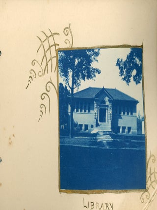 NEWARK NY c.1900 CYANOTYPE PHOTO ALBUM w/ ARTISTIC DRAWINGS