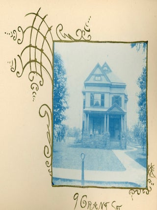 NEWARK NY c.1900 CYANOTYPE PHOTO ALBUM w/ ARTISTIC DRAWINGS