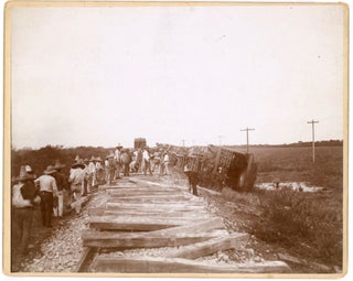 Item #323 TRAIN CRASH IN MEXICO 1899 PHOTO WOODEN RAILS LARGE MOUNTED PHOTO