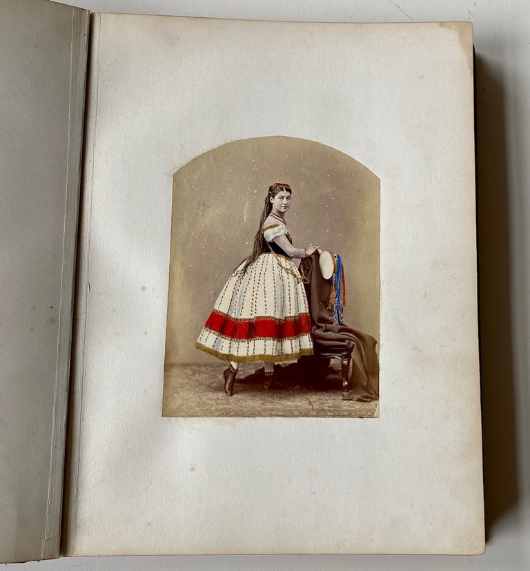 Item #402 1860s ENGLISH VICTORIAN PHOTO ALBUM WITH HAND-TINTED PHOTOS and VICTORIAN CROSS