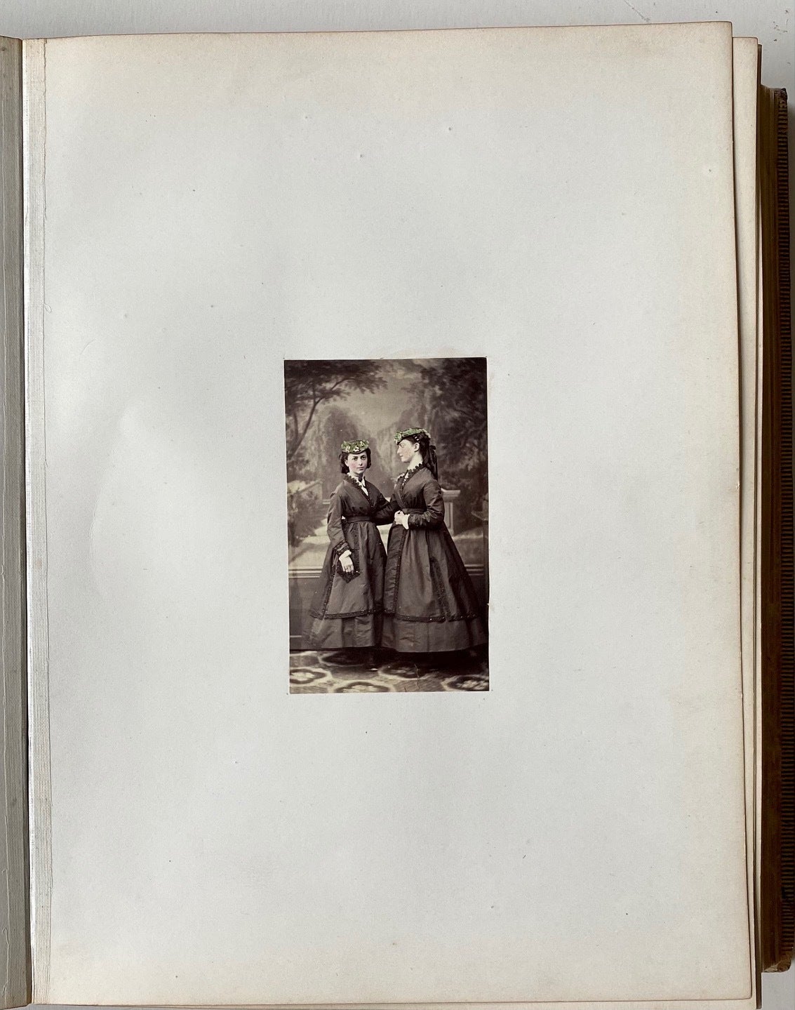 1860s ENGLISH VICTORIAN PHOTO ALBUM WITH HAND-TINTED PHOTOS and