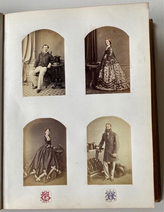 1860s ENGLISH VICTORIAN PHOTO ALBUM WITH HAND-TINTED PHOTOS and VICTORIAN CROSS
