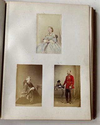 1860s ENGLISH VICTORIAN PHOTO ALBUM WITH HAND-TINTED PHOTOS and VICTORIAN CROSS