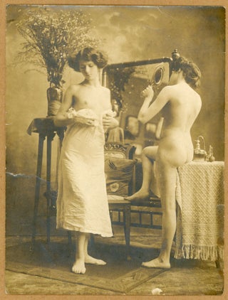 Item #426 BOUDOIR SCENE NUDE WOMEN PHOTO c. 1910