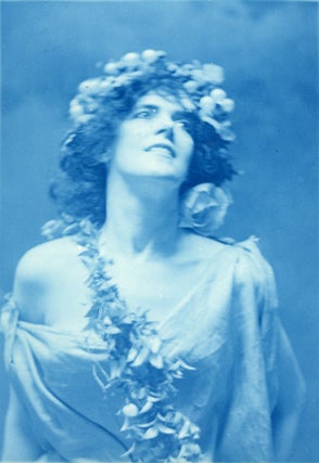 Item #428 STUNNING c. 1900 CYANOTYPE PHOTO of a WOMAN with GARLAND