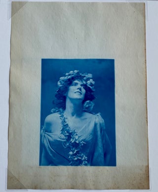 STUNNING c. 1900 CYANOTYPE PHOTO of a WOMAN with GARLAND