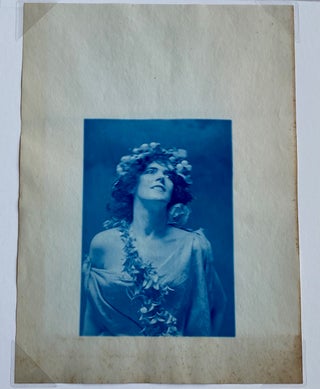 STUNNING c. 1900 CYANOTYPE PHOTO of a WOMAN with GARLAND