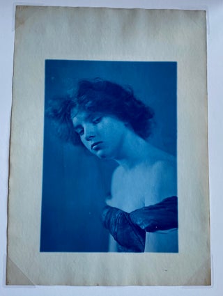 BEAUTIFUL LARGE CYANOTYPE PHOTO OF A PRETTY WOMAN c. 1900