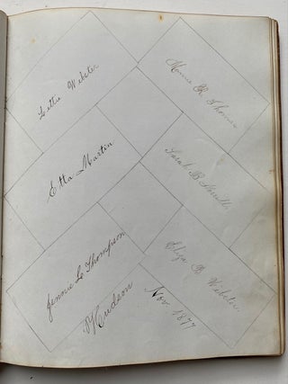 LOVELY 1870s MEMORY BOOK - AUTOGRAPH ALBUM COMPTON VILLAGE NH - DRAWINGS CALIGRAPHY