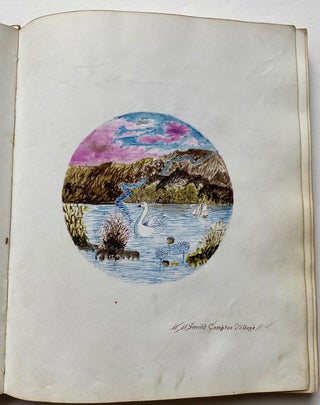 LOVELY 1870s MEMORY BOOK - AUTOGRAPH ALBUM COMPTON VILLAGE NH - DRAWINGS CALIGRAPHY