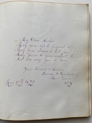 LOVELY 1870s MEMORY BOOK - AUTOGRAPH ALBUM COMPTON VILLAGE NH - DRAWINGS CALIGRAPHY