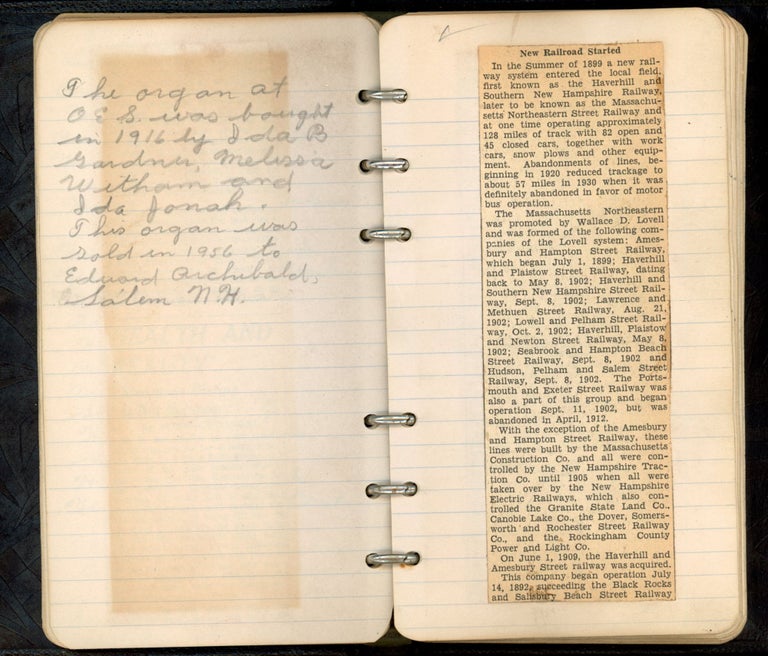 Item #686 MERRIMAC, ESSEX COUNTY, MA c. 1940 HANDWRITTEN NOTEBOOK SCRAPBOOK