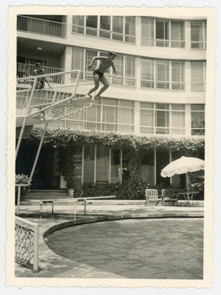 BOYS HIGH DIVE INTO POOL VINTAGE SNAPSHOT PHOTO LOT