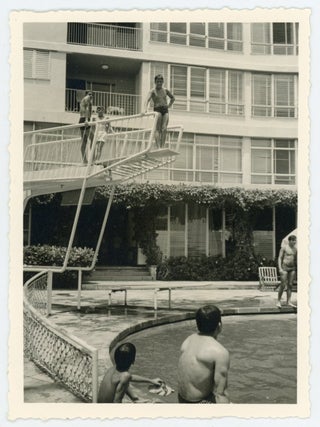 BOYS HIGH DIVE INTO POOL VINTAGE SNAPSHOT PHOTO LOT
